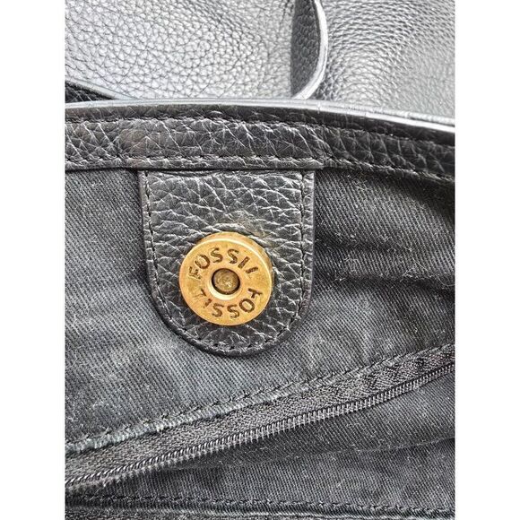 Fossil pebbled Black Leather Tote Bag With Dual Handles & Outer Pocket - Picture 9 of 11